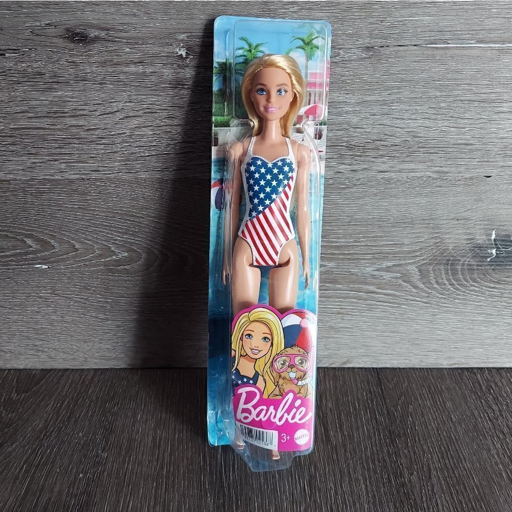 Barbie Doll, Blonde, in Swimsuit with US Flag
